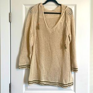 Free People Crochet V-Neck Sweater With Hood - Size M